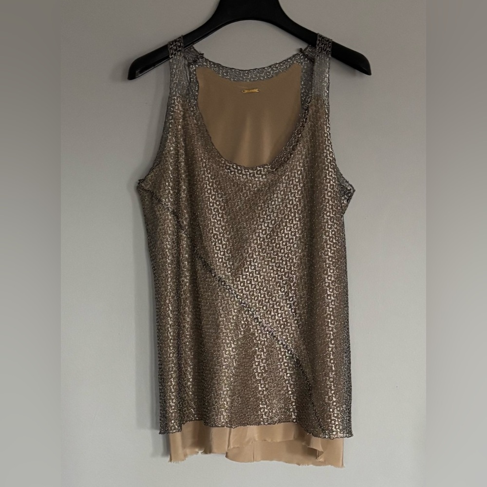 JES WADE Gold Label Chain Maille Lace Racer Tank - Metallic & Silk XS/S.